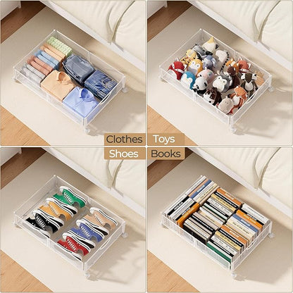 Yecaye Under Bed Storage with Wheels, 2 Pack Under Bed Shoe Storage Organizer Drawer, Tool-free Assembly Metal Underbed Storage Containers for Clothes, Shoes, White