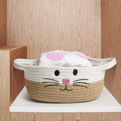 Small Woven Baskets for Organizing with Handle Cute Cotton Basket for Nursery Gift Dog Cat Toy Storage Basket for Toy Organizer-Brown