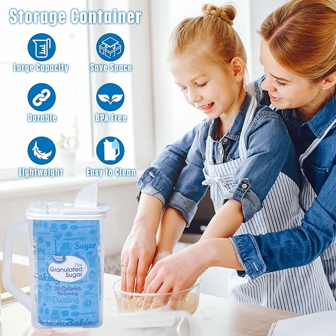 Buddeez Kitchen Pantry Container - Easy Grip Handle for Mess Free Use - Flour and Sugar Storage Made Simple - 4 Quart White Lid