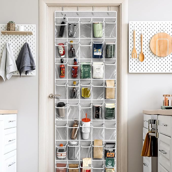 Simple Houseware 40 Large Clear Pockets Over The Door Hanging Shoe Organizer, Gray (75.4'' x 27.25'')