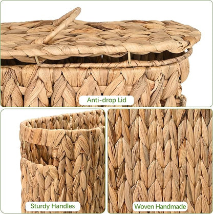 Livole 2-in-1 Toilet Paper Basket with Lid Water Hyacinth Toilet Paper Storage - 16 Regular Rolls or 12 Mega Rolls Large Natural Toilet Paper Organizer for Bathroom