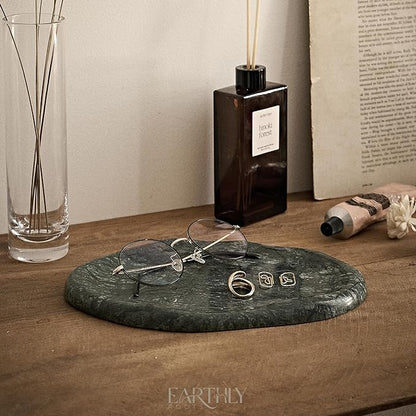 Natural Marble Trinket Tray – 9"x6" Cloud Shaped Decorative Dish for Jewelry, Keys, Perfume, Cosmetics, Vanity, Bathroom, Candle, Kitchen & Countertop | Stone Catchall or Gift (Indian Green)