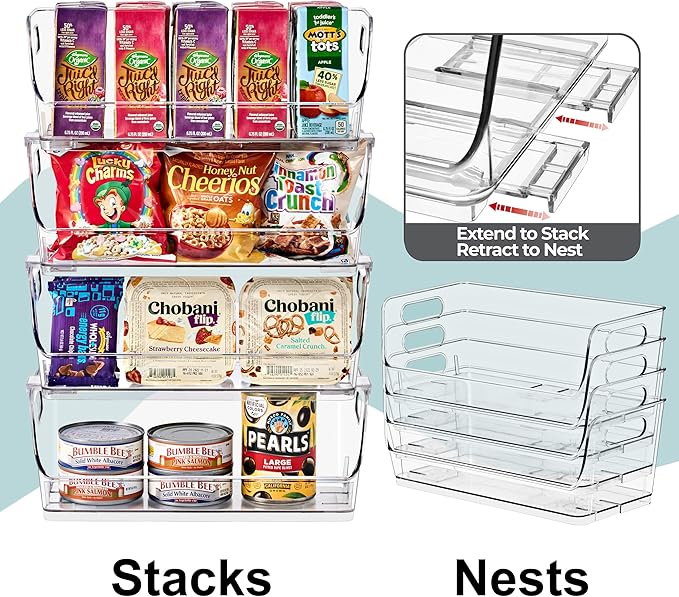 Sorbus Stackable Storage Bins Open Front, Clear Stackable Storage Bins, Pantry Bins for Storage and Organization, Acrylic Stackable Bins for Kitchen, Clear Pantry Organizer Bins (Small Wide 8 Pack)