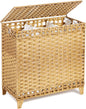 Laundry Hamper with 3 Removable Liner Bags; 132L Handwoven Rattan Laundry Basket with Lid & Heightened Feet; Clothes Hamper with Side Handles; Laundry Sorter with 3 Separate Sections