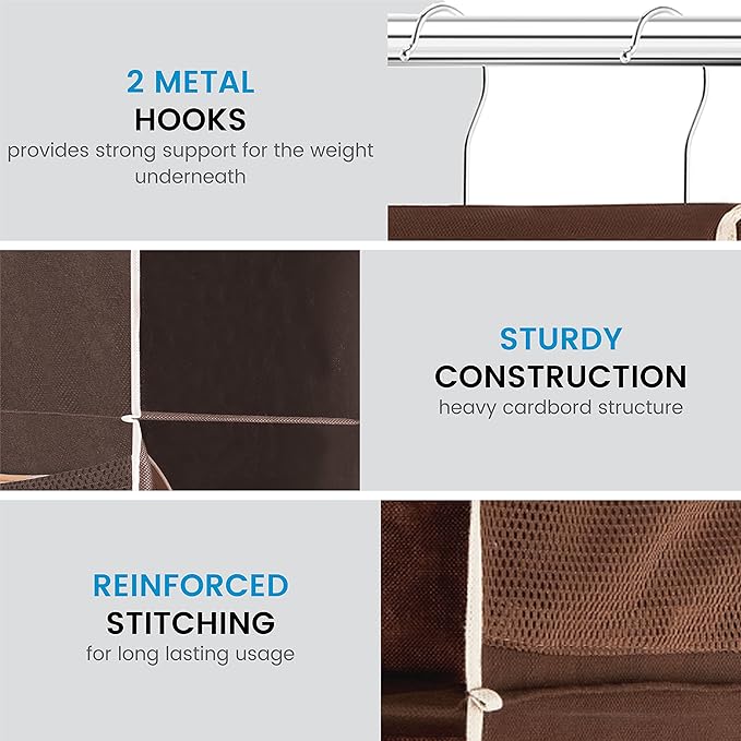 ZOBER Hanging Shoe Organizer for Closet, 10 Shelves - Hanging Shoe Rack W/Side Pockets - Narrow, Space Saving, Durable