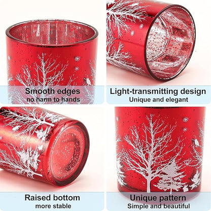 DASITON Makeup Brush Holder Organizer, Crystal Glass Cosmetic Makeup Brushes Storage Holder, Christmas Tree Make Up Brush Cup for Vanity Décor, Small Pen Holders for Desk, Toothbrush Holders (Red)