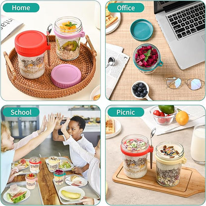 Xileanalee 6 Pack Overnight Oats Containers with Lids and Spoons-18 Oz Overnight Oats Jars Mason Jars for Chia Pudding Cereal Fruit Vegetable Milk Salad Yogurt Meal Prep