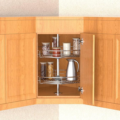 JOWBOOW 18" Chrome Corner Cabinet Lazy Susan, Full Circle Corner Cabinet Lazy Susan Replacement Shelves Rotating Rack for Upper Cabinet Kitchen