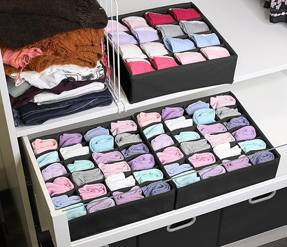 Simple Houseware Sock Drawer Organizer for Dresser/Closet/Bedroom, 3 Pack, Black