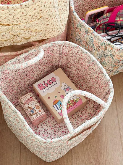 Storage Basket Boho Fabric Large Collapsible Floral Laundry Nursery Hamper Portable Folding Storage for Clothes Toys (Green Floral)