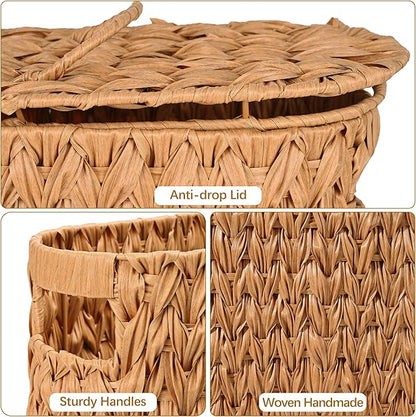 Livole 2-in-1 Toilet Paper Basket with Lid Toilet Paper Storage - 16 Regular Rolls or 12 Mega Rolls Woven Plastic Rattan Waterproof Toilet Paper Organizer for Bathroom, Natural