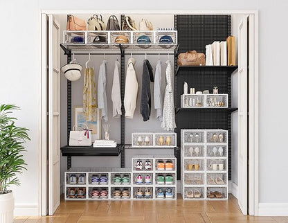 HOMIDEC Shoe Storage, 12 Pack Shoe Organizer for Closet, Shoe Boxes Clear Plastic Stackable Shoe Containers with Lids for Size 10