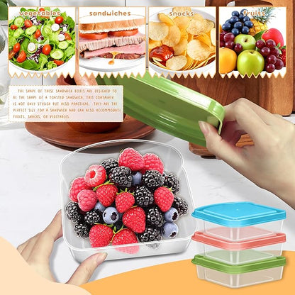 3 Pack Sandwich Containers, Colored Sandwich Boxes for Lunch, Reusable and Easy to Open Fun Sandwich Container (in 3 Colors)