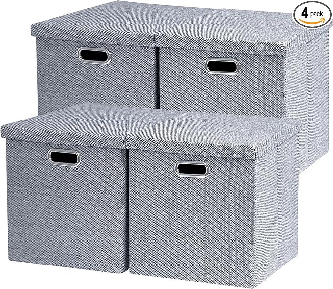 Storage Bins with Lids,13 x 13 Inch Foldable Fabric Cube Baskets Boxes Organizer for Closet, Shelves, and Home. (Gray, (13x13) 4 pack)