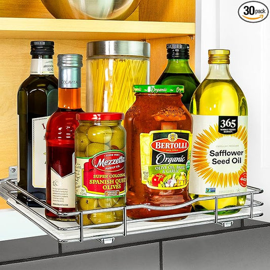 LYNK PROFESSIONAL® Pull Out Spice Organization for Cabinets - 12-3/8 inch Wide – Spice Rack for Inside Cabinets, Slide Out Spice Rack Organizer for cabinet – Pull Out Spice Rack, Sliding 1 Tier Chrome
