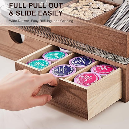 SMARTAKE Wooden K Cup Organizer Coffee Pod Storage Box, Coffee Pod Tea Organizer and Storage, K Pod Drawer Coffee Maker Stand, Kcup Holder for Countertop Kitchen Office Coffee Bar, 30 Pod Capacity
