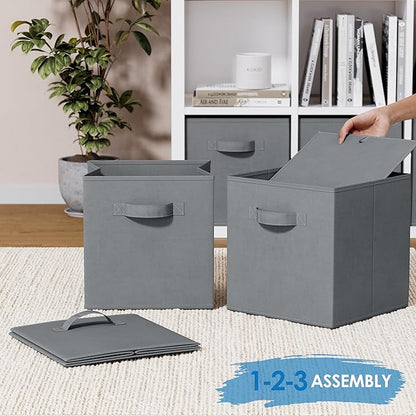Storage Cubes Pack Of 8 - Standard Size Cube Storage Bin 10.5x10.5x11 With Dual Handles For Easy Carrying- Fabric Storage Bins Collapsible (Grey)