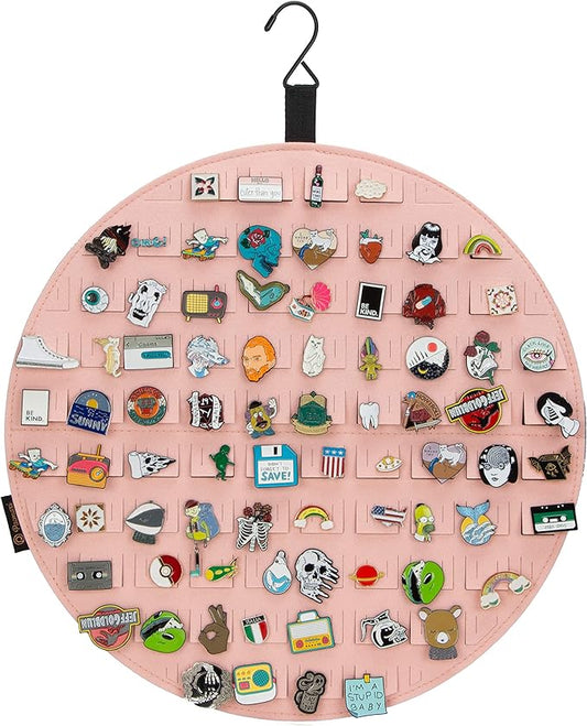PACMAXI Hanging Brooch Pin Display Holder, Wall Pin Collection Storage Organizer, Cute Pin Banner Case Hold Up to 76 Pins.(Pins not Included) (Pink)