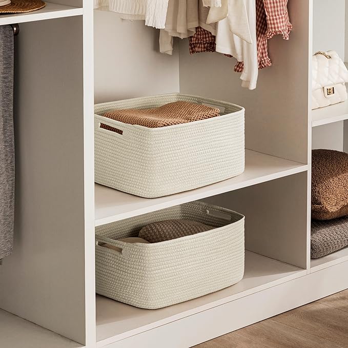 UBBCARE 2 Pack Storage Baskets for Shelves, Large Woven Storage Baskets, Dog Toy Bins, Baskets for Organizing Clothes, Towels, Books, Blanket, 17"L x 13"W x 7.5"H, Beige