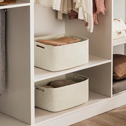 UBBCARE 2 Pack Storage Baskets for Shelves, Large Woven Storage Baskets, Dog Toy Bins, Baskets for Organizing Clothes, Towels, Books, Blanket, 17"L x 13"W x 7.5"H, Beige