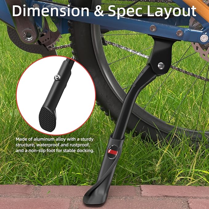 Heavy Duty Bike Kickstand, Aluminum Alloy Strong Rear Mount Bicycle Kick Stand for 24-29 inch Electric & Mountain Adult Bike, EBike Kick Stand for 40MM Hole Distance