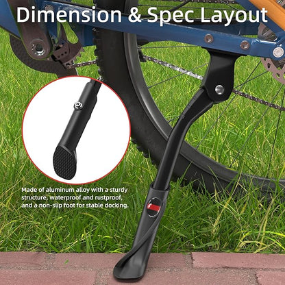 Heavy Duty Bike Kickstand, Aluminum Alloy Strong Rear Mount Bicycle Kick Stand for 24-29 inch Electric & Mountain Adult Bike, EBike Kick Stand for 40MM Hole Distance
