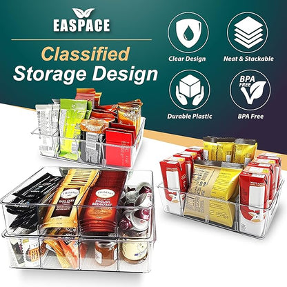 4-Pack Pantry Organizer Bins – Clear Storage Containers for Pantry, Kitchen, Fridge, Cabinet, or Shelf – Perfect for Snacks, Food, Drinks & Multi Purpose