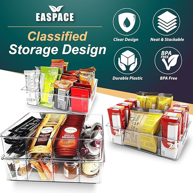 6-Pack Pantry Organizer Bins – Clear Storage Containers for Pantry, Kitchen, Fridge, Cabinet, or Shelf – Perfect for Snacks, Food, Drinks & Multi Purpose