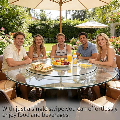 40" Glass Lazy Susan for Dining Table, Glass Turntable Table Centerpiece with 6 Rotating Wheels, 360° Smooth and Silent Spin Tabletop Rotating Tray, for Family Gatherings, Banquets, Weddings, 102 cm