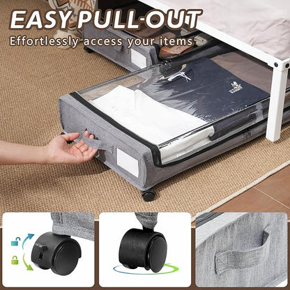 FOUCSSOMEI UnderBed Storage Containers, UnderBed Shoe Storage with Wheels, Under Bed Drawers for Clothes Book Blankets, Dorm Bedroom Organizer