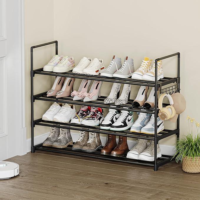 Shoe Rack - 4-Tier Shoe Organizer with Adjustable Shelf Height, Sturdy Shoe Storage Shelf, Perfect for Front Door Entrance, Closet & Entryway, Easy to Assemble, DIY Layering Options (M - 4 Tier)