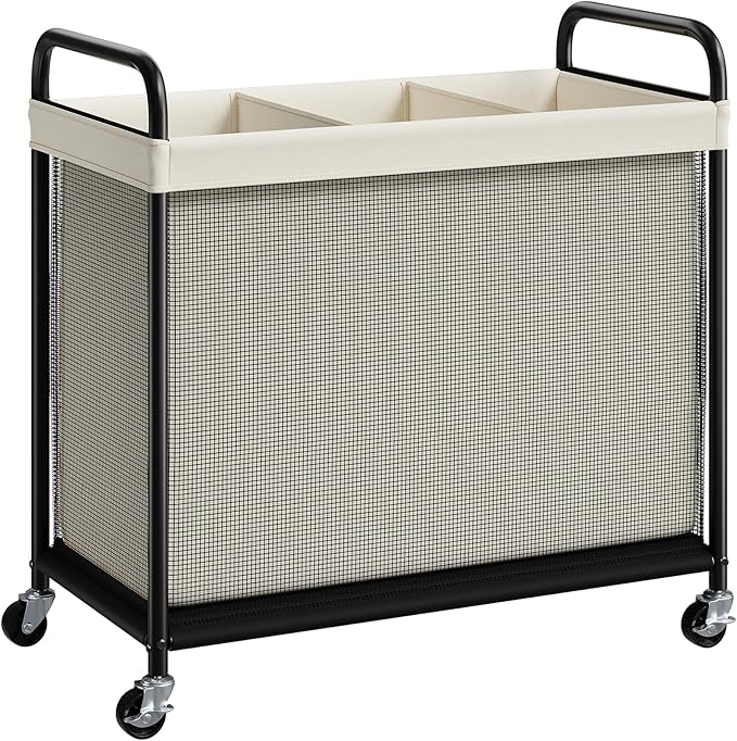 ELYKEN Laundry Hamper 3 Section, 120L Rolling Laundry Sorter with Removable Liner Bag, Laundry Basket with Wheels, Steel Frame with Metal Handle, Clothes Hamper Cart for Laundry Room & Bedroom