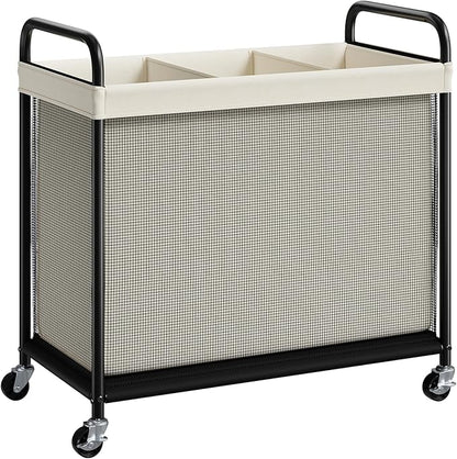 ELYKEN Laundry Hamper 3 Section, 120L Rolling Laundry Sorter with Removable Liner Bag, Laundry Basket with Wheels, Steel Frame with Metal Handle, Clothes Hamper Cart for Laundry Room & Bedroom