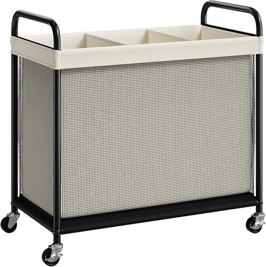 ELYKEN Laundry Hamper 3 Section, 120L Rolling Laundry Sorter with Removable Liner Bag, Laundry Basket with Wheels, Steel Frame with Metal Handle, Clothes Hamper Cart for Laundry Room & Bedroom