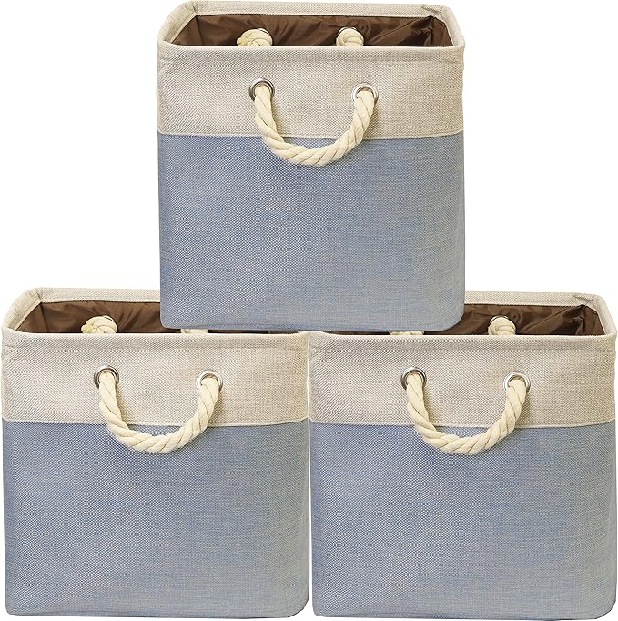 Simple Houseware 13" x 13" Large Fabric Storage Cubes for Closet and Cube Organizer, 3 Pack, Blue