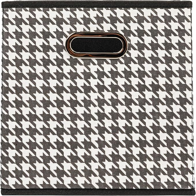 Household Essentials Foldable Fabric Storage Cubes 6-Pack – 11x11x11 Stackable Non-Woven Bins with Chipboard Sides & Grommet Handles – Closet, Shelf, Nursery, or Office Organizer – Houndstooth