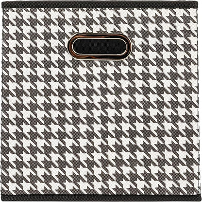 Household Essentials Foldable Fabric Storage Cubes 6-Pack – 11x11x11 Stackable Non-Woven Bins with Chipboard Sides & Grommet Handles – Closet, Shelf, Nursery, or Office Organizer – Houndstooth