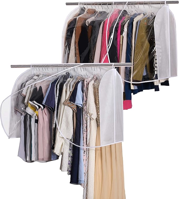 SLEEPING LAMB Extra Large Hanging Garment Rack Cover Storage with Clear PVC Window Dust Shoulder Cover Clothes Dress Suits Coat Protectors for Closet, 2 Packs, White