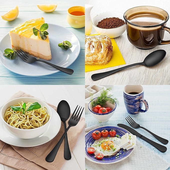 Herogo 40-Piece Matte Black Silverware Set with Drawer Organizer, Stainless Steel Flatware Cutlery Set for 8, Modern Tableware Eating Utensils with Tray, Dishwasher Safe, Satin Finish