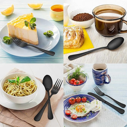 Herogo 40-Piece Matte Black Silverware Set with Drawer Organizer, Stainless Steel Flatware Cutlery Set for 8, Modern Tableware Eating Utensils with Tray, Dishwasher Safe, Satin Finish
