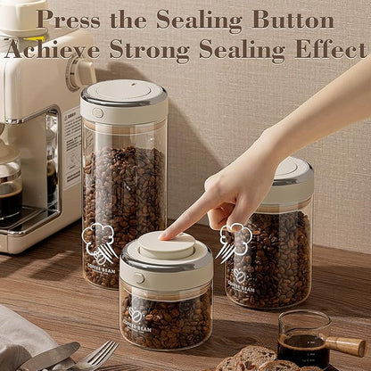 Coffee Bean Storage Container with One-way Valve Airtight Lid Date Tracker for Coffee and More Food Fresh and Storage, Clear Borosilicate Glass Coffee Canister(0.5 Qt - 6 OZ)