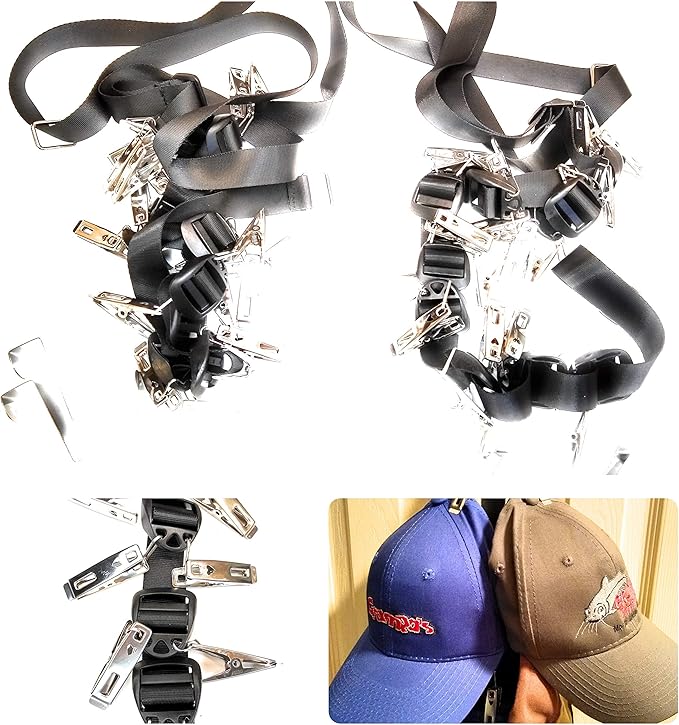 Premium 40 Baseball Cap Over-the-Door Organizer, 2 Straps Double Clips Holds 40 Hats, Scarves, Stuffed Animals, T-Shirts Black