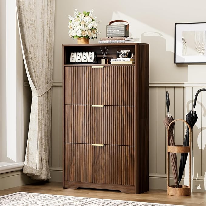 Shoe Cabinet Storage for Entryway Hidden Shoes Storage Cabinet with 3 Flip Drawers, Tall Free Standing Shoe Organizer Rack for Foyer, Hallway
