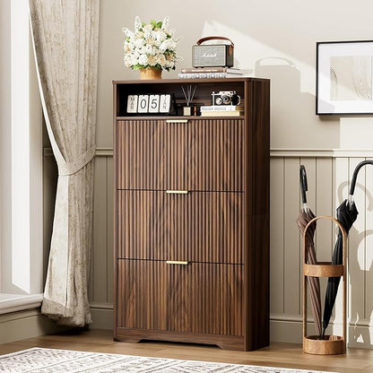 Shoe Cabinet Storage for Entryway Hidden Shoes Storage Cabinet with 3 Flip Drawers, Tall Free Standing Shoe Organizer Rack for Foyer, Hallway