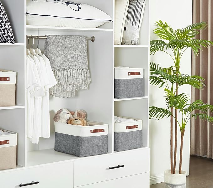 DECOMOMO Storage Bins, Extra Large Fabric Storage Baskets for Shelves, Decorative Linen Closet Organizer, 15.8 x 12.5 x 10 inches (Slate Grey & White, 3 Pack)