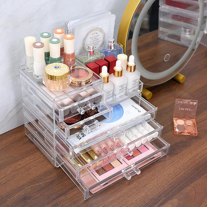 Acrylic Clear Make up Organizers And Storage for Vanity,Bathroom Skincare Organizer With 5 Drawer for Dresser,Plastic Desk Accessories Organization,Cosmetic Organizer Countertop for Beauty,Skin Care