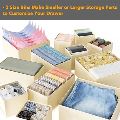 SpaceAid Drawer Organizer Clothes, 12 Pack Dresser Organizer Bins for Nursery, Closet Organization and Storage Dividers for Clothing, Baby Clothes, Underwears, Socks (Beige)