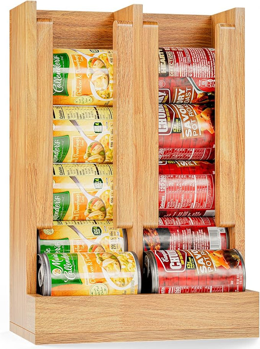 HOMESTEAD Wooden Can Organizer for Pantry, Solid Wood Canned Food Rack, Holds Standard 14.2 oz Cans, Space-Saving Kitchen Storage for Cabinets & Countertops, Natural