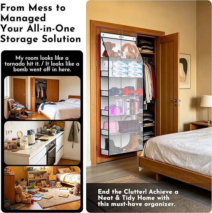PAULONE 6-Tier Over Door Organizer 71" Tall – Hanging Storage with 2 Sizes of Large Deep Pockets (24.3" W x 8.9" D), 98 lbs Capacity, for Bedroom Closet, Bathroom, Nursery & Kitchen