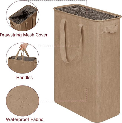 efluky Slim Laundry Basket, Narrow Laundry Hamper with Handles, Collapsible Dirty Clothes Hamper, Tall Laundry Bin for Laundry Room, Dorm and Bedroom, 19.8 Gallon (75L) Flax Brown